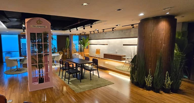 Comfortable business lounge area for networking and meetings